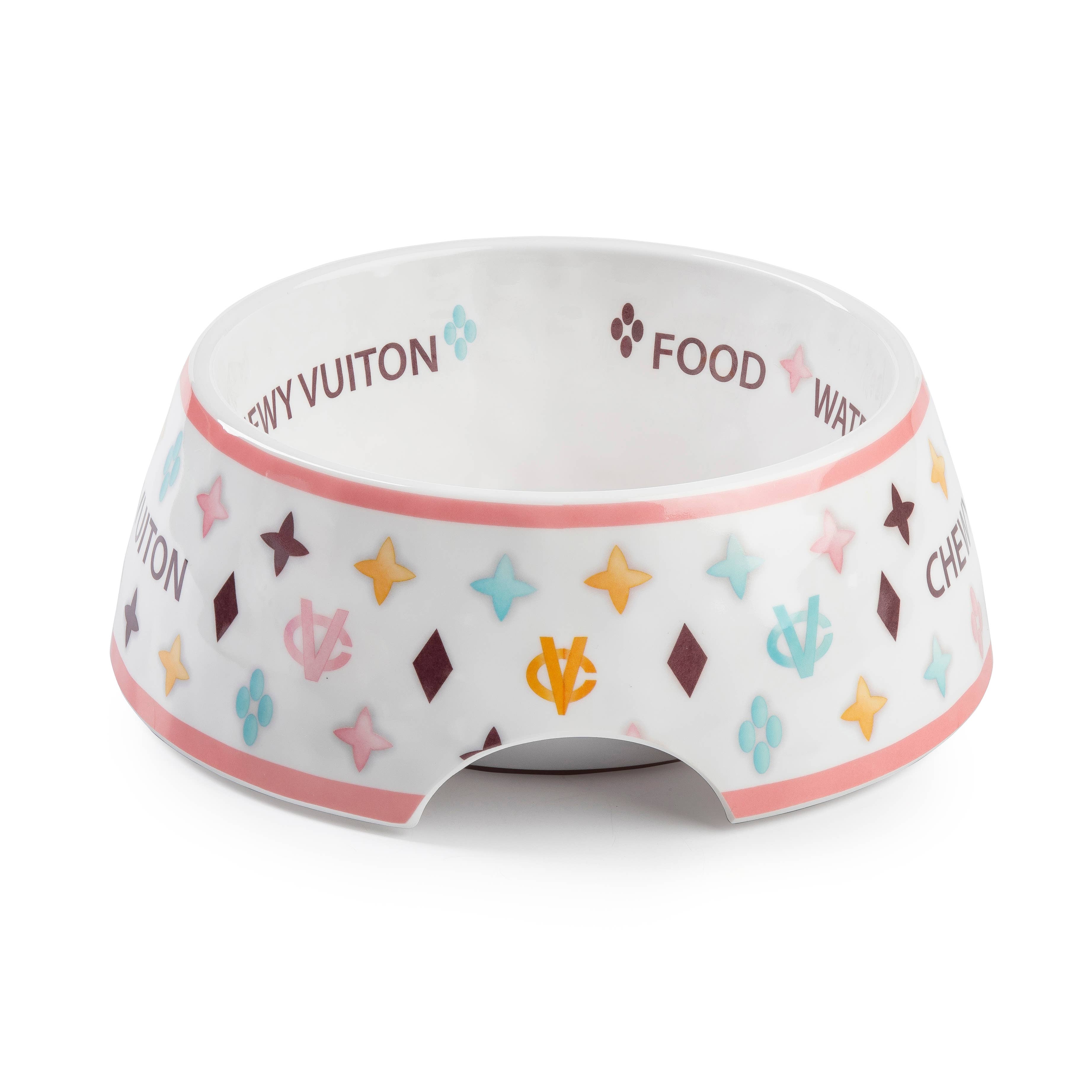 White "Chewy Vuiton" Pet Bowl
