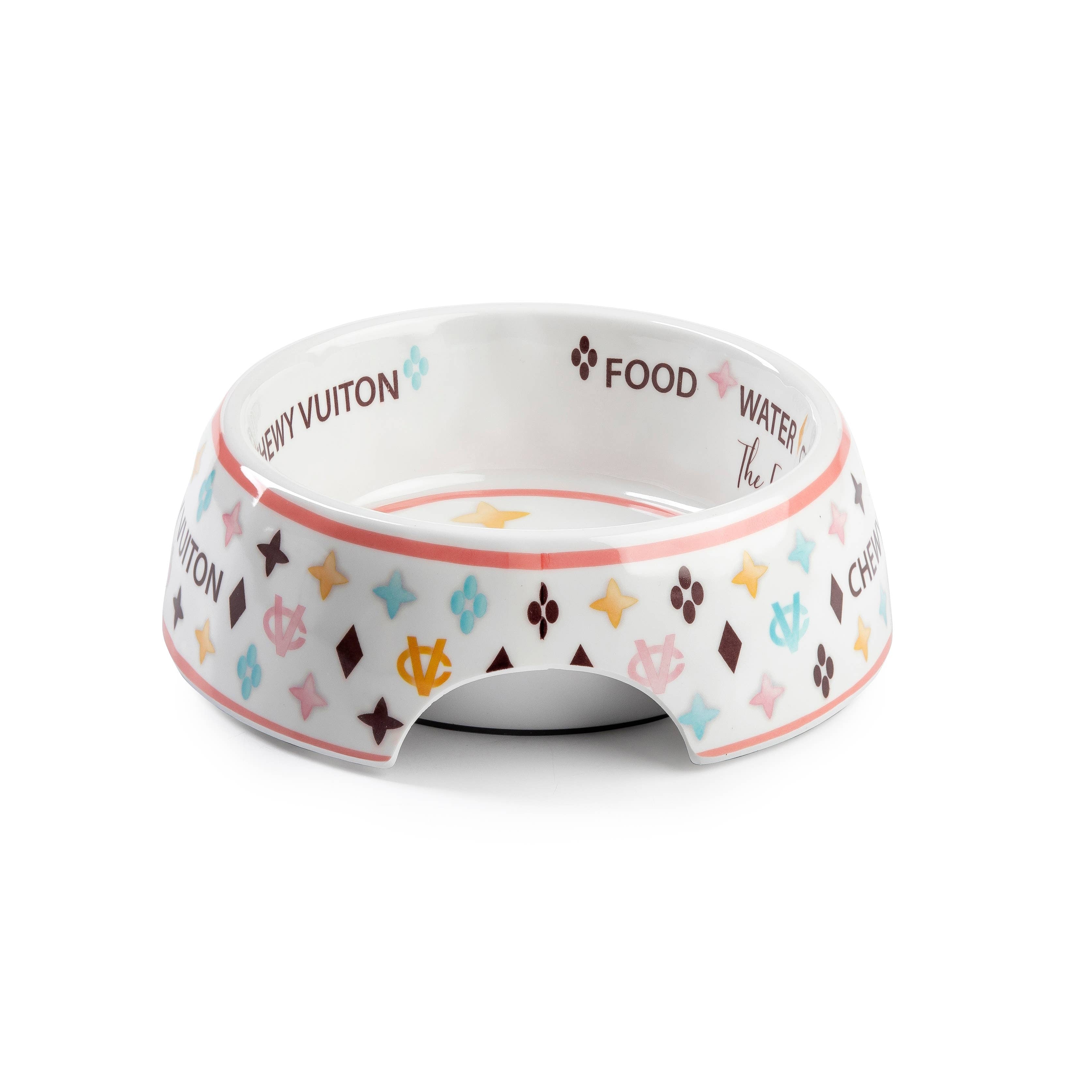 White "Chewy Vuiton" Pet Bowl