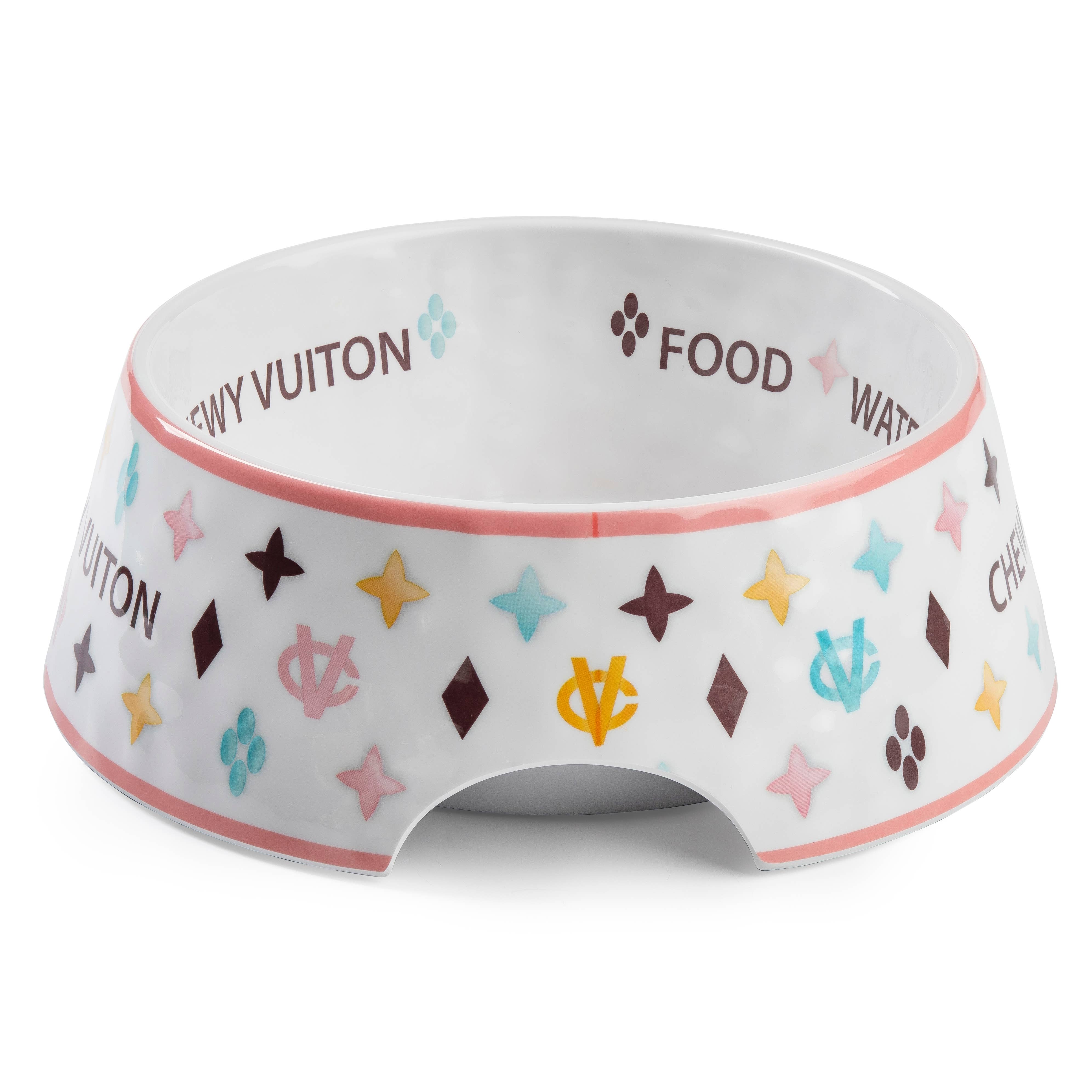 White "Chewy Vuiton" Pet Bowl