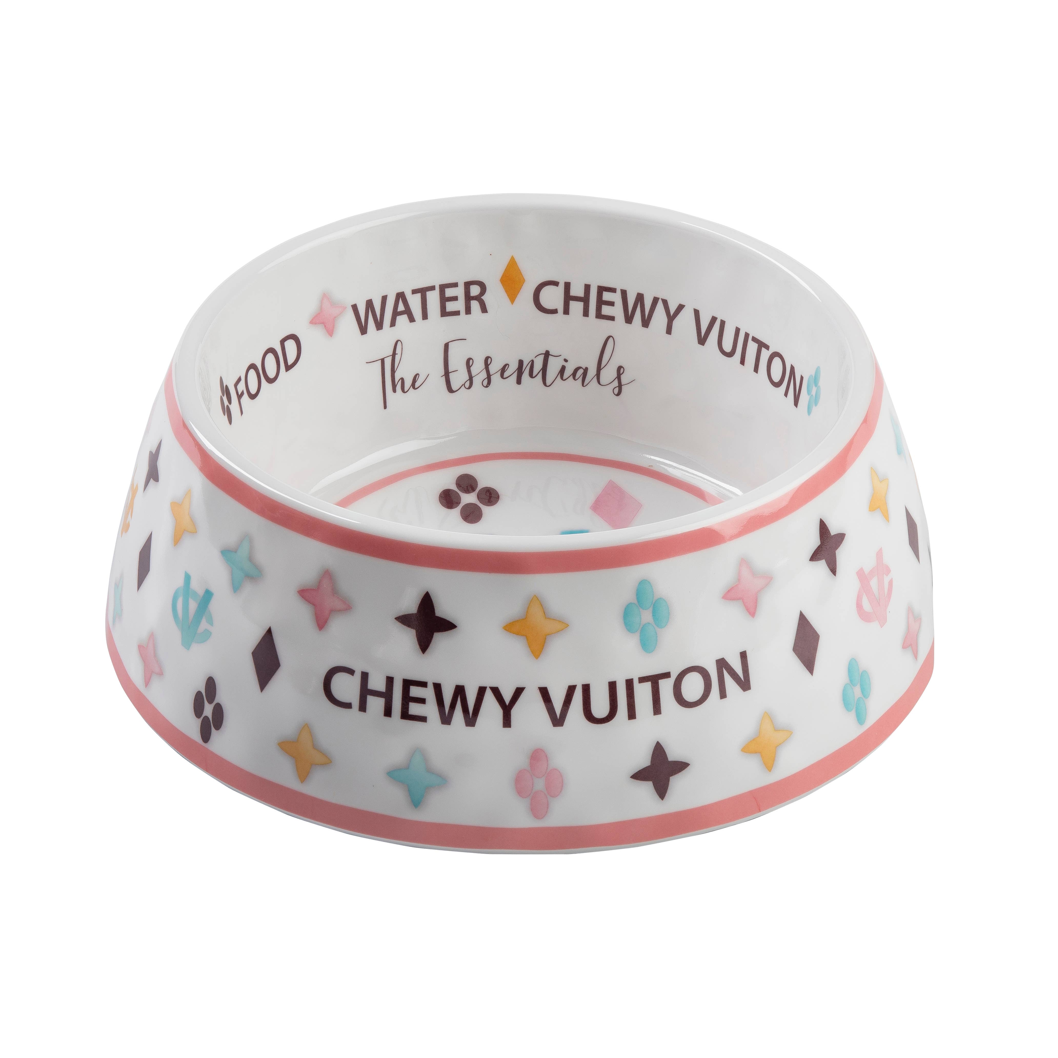 White "Chewy Vuiton" Pet Bowl