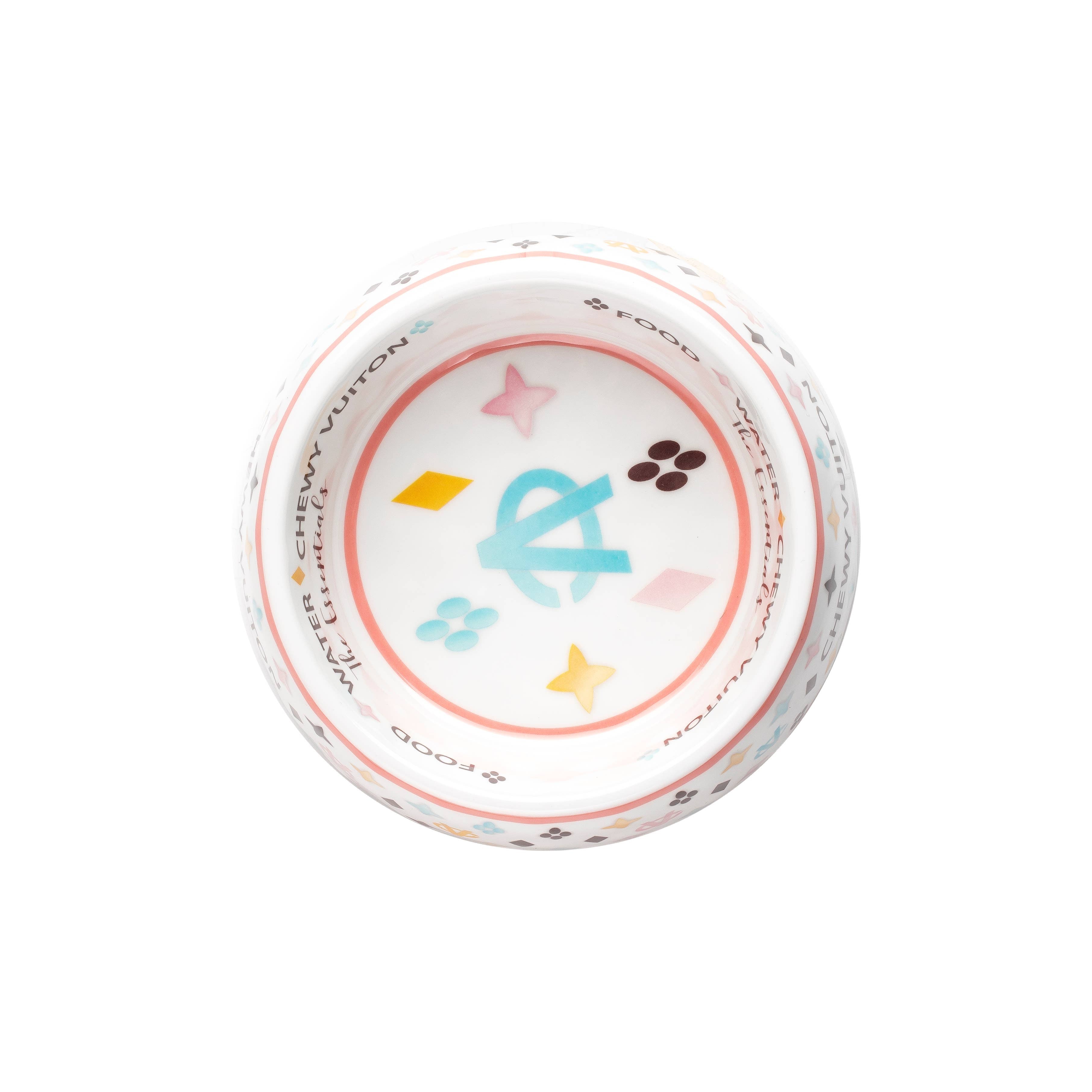 White "Chewy Vuiton" Pet Bowl