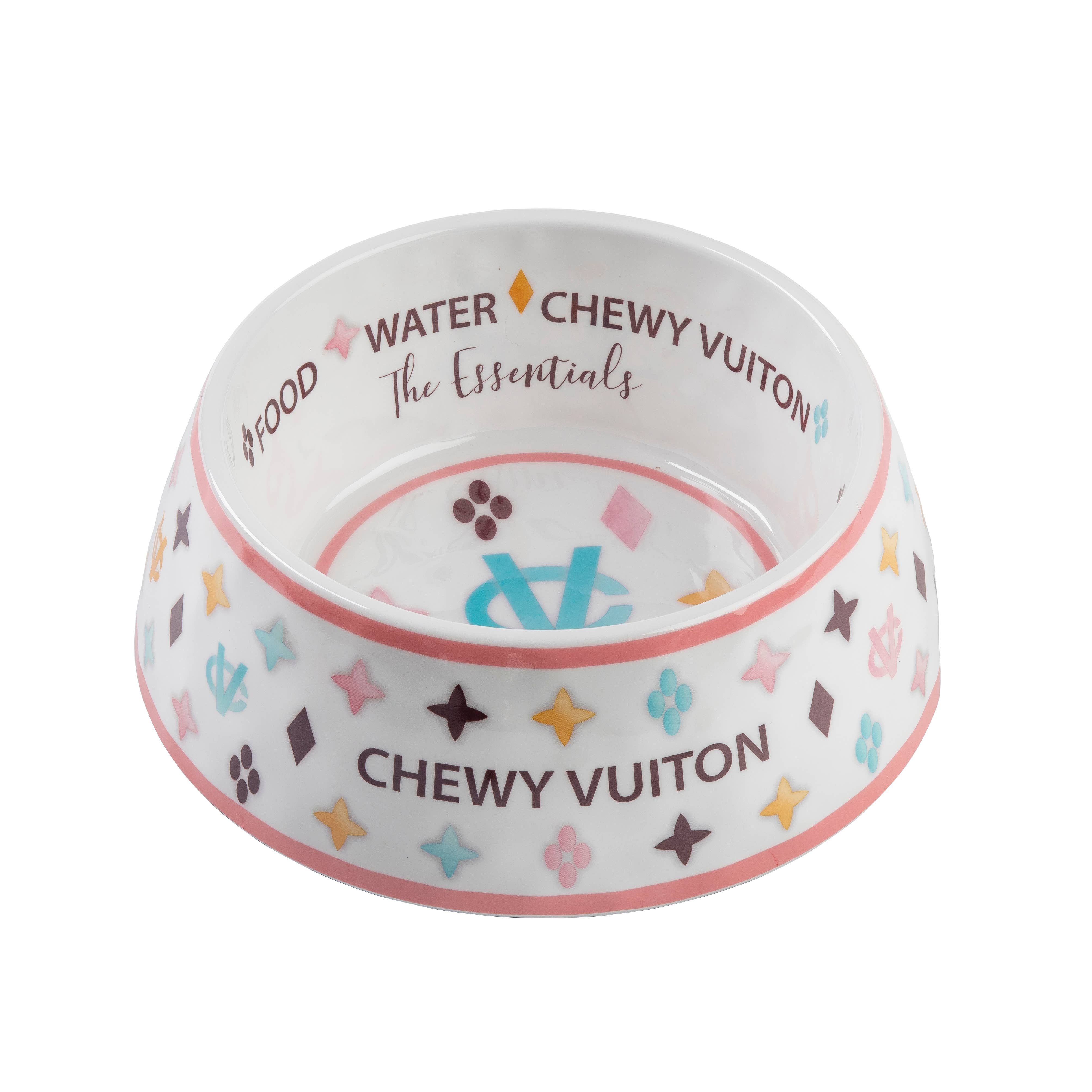 White "Chewy Vuiton" Pet Bowl