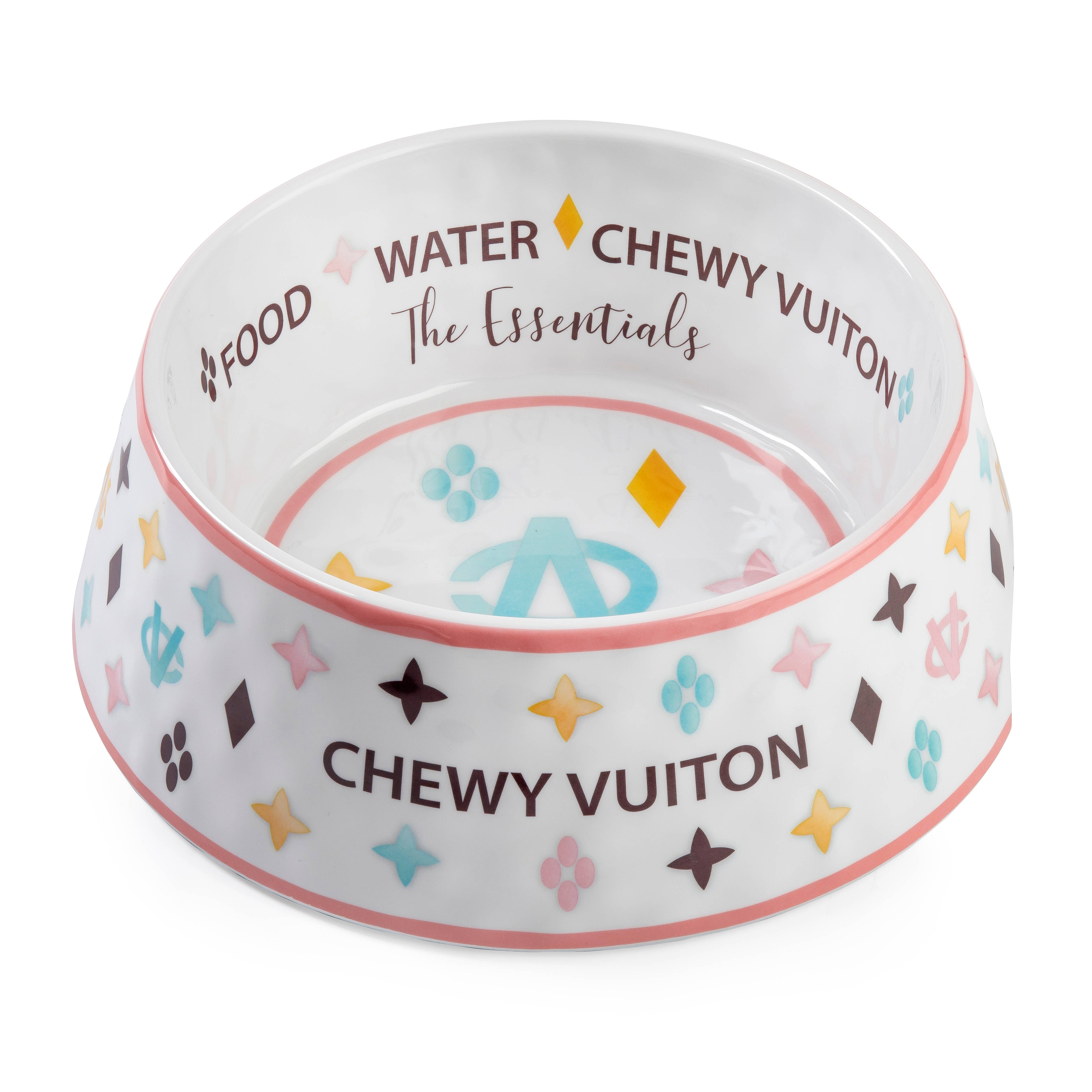 White "Chewy Vuiton" Pet Bowl